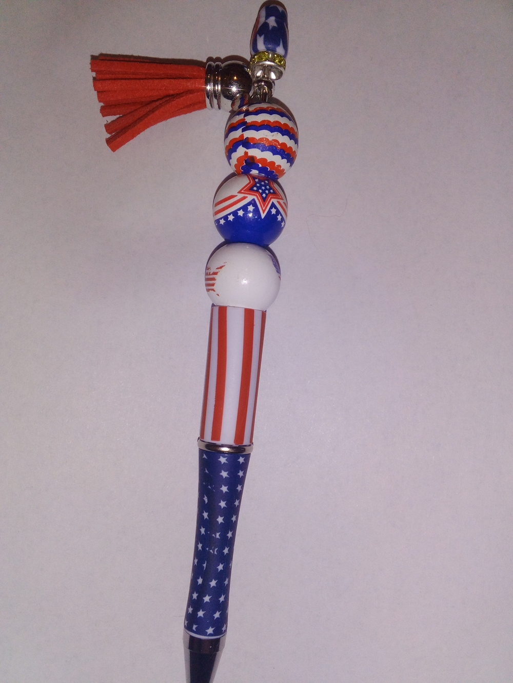 Patriotic Red White & Blue Beaded Tassel Pen